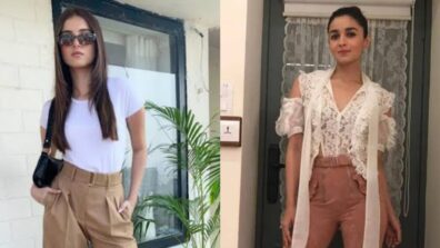 How would you style your brown pants: With a tee for a casual look like Tara Sutaria or with a lace top for a formal look like Alia Bhatt?