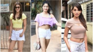 Kriti Sanon, Janhvi Kapoor and Nora Fatehi flaunt their sensuous curves in pastel crop tops and white hot pants, see viral pics