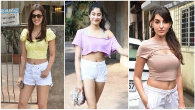 Kriti Sanon, Janhvi Kapoor and Nora Fatehi flaunt their sensuous curves in pastel crop tops and white hot pants, see viral pics