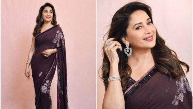 Madhuri Dixit Nene Leaves Temperature Soaring In Elegant Floral Wine Saree: See Pics