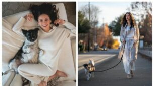 Nina Dobrev Wears Stylish And Cozy LILYSILK Clothes While Cuddling With Her Pet Maverick