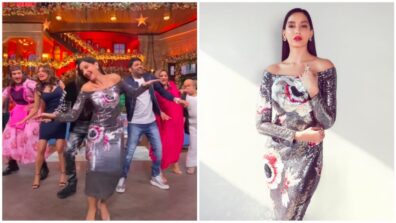 Nora Fatehi looks Charismatic in an off-shoulder silver metallic bodycon dress