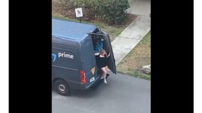 OMG: A Delivery Driver Was Sacked After A Video Showing A Woman In A Black Dress Exiting From The Back Door Of His Vehicle Went Viral