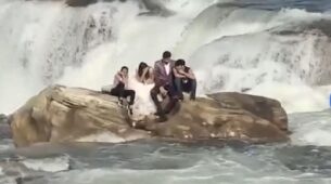 OMG! A Video Of A Couple Getting Stuck In a Waterfall During a Pre-Wedding Shoot Has Gone Viral, Watch ASAP