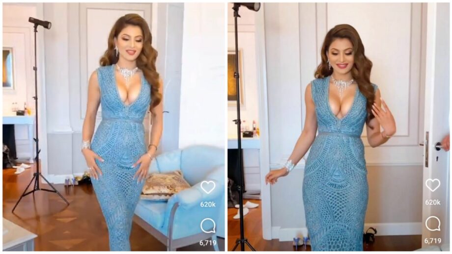 Urvashi Rautela raises the heat in a deep-neck turquoise blue bodycon dress, check out her hot ramp walk 519114