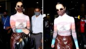 Shraddha Kapoor pairs brown leather pants along with Dhruv Kapoor t-shirt for a fresh airport look!!!