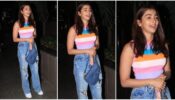Spotting Alert! Pooja Hegde Was Spotted At Mumbai Airport Wearing A Cute Colourful Striped Crop Top Pair With A Jeans And Sneakers, See Here