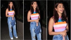 Spotting Alert! Pooja Hegde Was Spotted At Mumbai Airport Wearing A Cute Colourful Striped Crop Top Pair With A Jeans And Sneakers, See Here