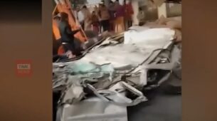 Viral Video Of A Car Badly Damaged After Horrific Accident, Pulled Out Using Cranes, Watch