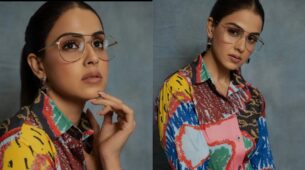Pictures inside: Genelia D’Souza wears the multicoloured outfit, Fans relate her fashion to Ranveer Singh