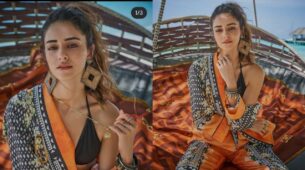 Ananya Panday gives Bold and Boho vibes in Orange T-shirt and black bikini, Check out pictures