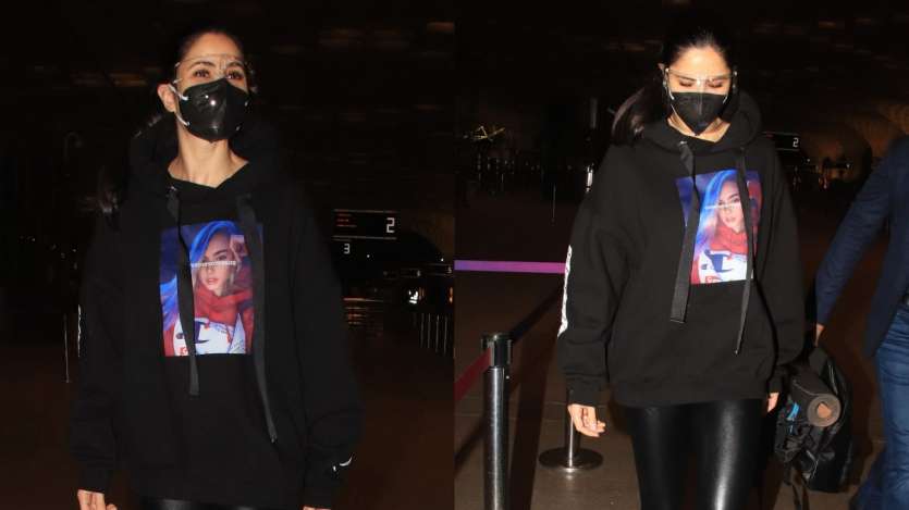 Katrina Kaif’s all-black look in leather pant and sweatshirt makes a cosy comfy airport outfit - 0