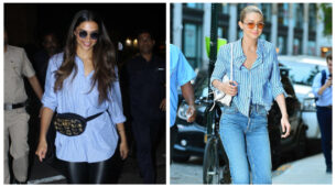 Fashion Battle: Would You Style Your Striped Shirt With Leather Pants Like Deepika Padukone Or Jeans Like Gigi Hadid?