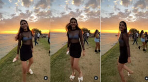 In Video: Priya Prakash Varrier in chic black see-through top and mini skirt enjoys the first sunset of 2022
