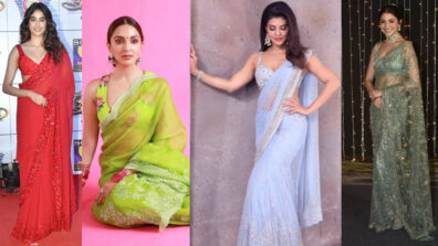 Janhvi Kapoor, Kiara Advani, Jacqueline Fernandez & Anushka Sharma up the glam aura in embellished sarees & sleeveless blouse designs