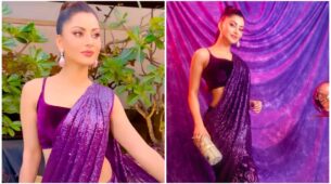 Just Millionaire Things: Urvashi Rautela dazzles in purple shimmery saree, it’s cost will give you sleepless nights