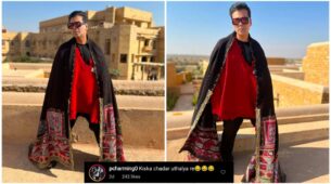 Karan Johar shares experimental vogue avatar from Jaisalmer, netizen trolls him saying ‘kiska chaddar utha liya re’