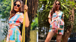 Naagin babe Surbhi Chandna flaunts her vogue statement in multicoloured prints, we can’t stop drooling