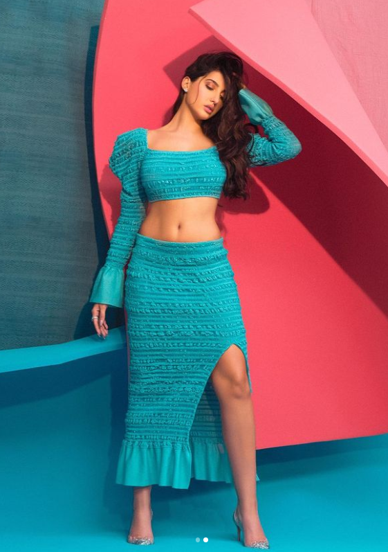 Nora Fatehi Looks Stunning In A Figure-Hugging Blue Co-Ord Outfit - 1