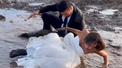 OMG! HILARIOUS: An Epic Fall Of Bride And Groom In A Muddy Puddle Will Make You Go ROFL