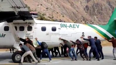 OMG! Passengers Push Aircraft Off Runway In Nepal After Tyre Bursts, Watch Viral Video