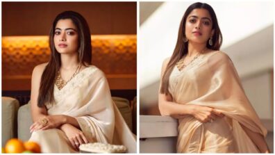 Pushpa Actress Rashmika Mandanna is beauty personified in white silk saree 