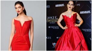 So Chic: Deepika Padukone and Kangana Ranaut play ‘Geometric’ in Red Corsets