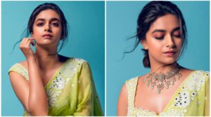 South beauty Keerthy Suresh blends in lime embellished lehenga
