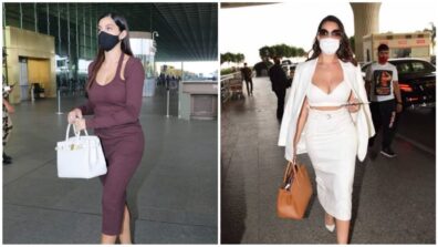 Sporty body cons or Sassy bodycon: Which of the two recent airport looks of Nora Fatehi will you choose for a night out party?