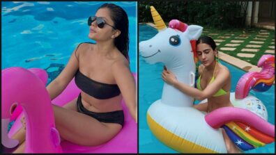 Ultimate Bikini Challenge: Rubina Dilaik Vs Sara Ali Khan: Who is your cutest ‘water baby’ with an inflatable pool toy? (Fan Battle)