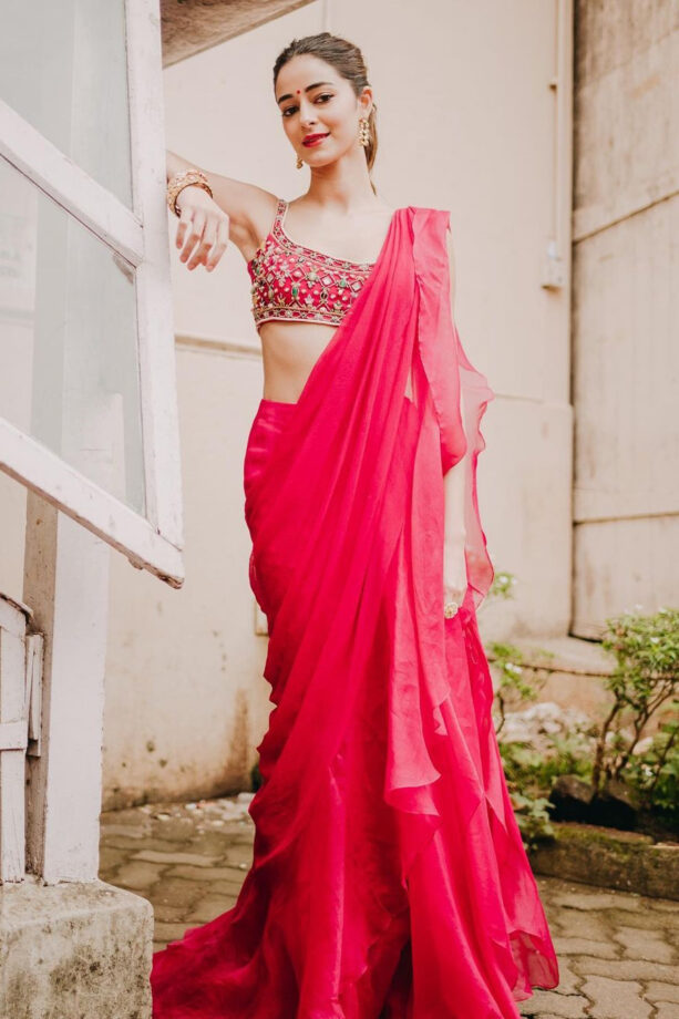 This Red Ruffled Saree of Ananya Panday Is Something You Should Surely Bookmark For Your Coming Festive Season - 1