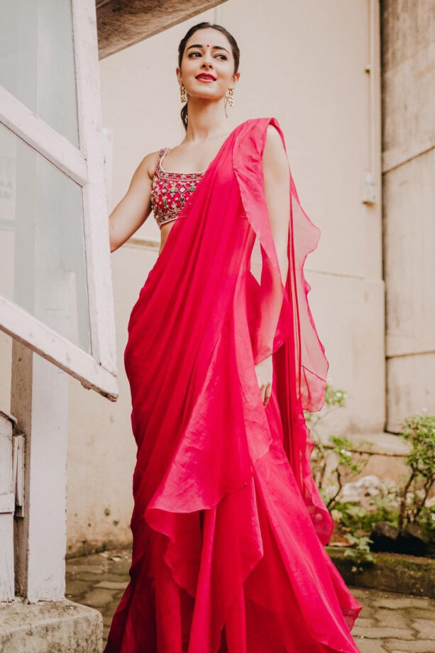 This Red Ruffled Saree of Ananya Panday Is Something You Should Surely Bookmark For Your Coming Festive Season - 2