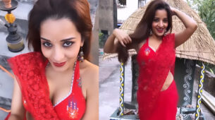 Viral Video: Bhojpuri diva Monalisa sets temperature soaring in red saree dance video, Nia Sharma calls her ‘mirchi’