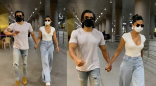 Watch: Ranveer Singh and Deepika Padukone arrive in style, spotted holding hands and twinning in white tee and denims at airport