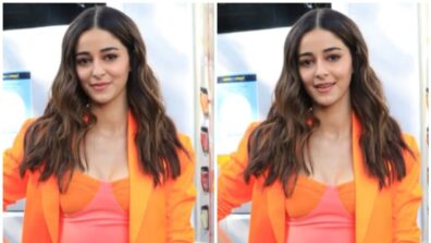 Ananya Panday Inspired Dopamine Dressing In Peach Bodycon Dress And Orange Jacket, See Pics