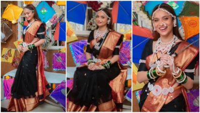 Ankita Lokhande Being A “Marathi Mulgi” In Black Paithani Saree With Beautiful Golden Border Detailing