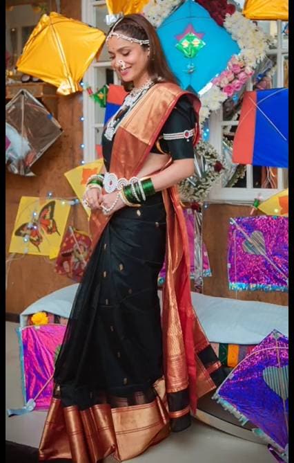 Ankita Lokhande Being A “Marathi Mulgi” In Black Paithani Saree With Beautiful Golden Border Detailing - 0