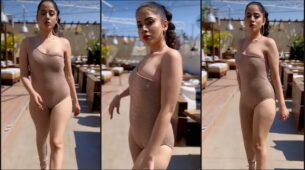 Bigg Boss OTT fame Urfi Javed does swagger ramp walk in one-shoulder nude-coloured monokini