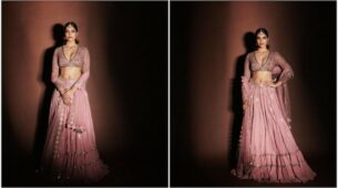 Malavika Mohanan In Rs. 75k Plunging Neckline Dull Pink Lehenga By Vani Vats, Check Stunning Pictures