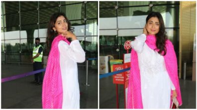 Shriya Saran Was Seen In A White Chikankari Kurta Set At The Airport