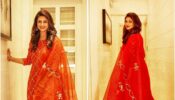 Divyanka Tripathi Looking Beautiful In Red Sheer Embroidered Indian Kurta Set