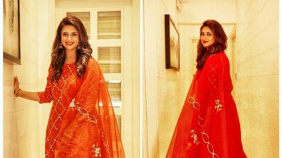 Divyanka Tripathi Looking Beautiful In Red Sheer Embroidered Indian Kurta Set