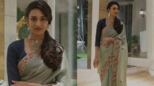 Erica Fernandes looks majestic in moss green embellished saree and diamond necklace