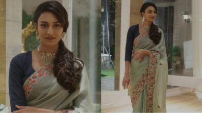 Erica Fernandes looks majestic in moss green embellished saree and diamond necklace