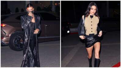 For A Night Out With Hailey Baldwin, Kendall Jenner Rocks A Leather Little Skirt