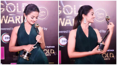 Helly Shah Looking Pretty In Green Flowy Backless Gown Paired With Silver Chunky Earrings!