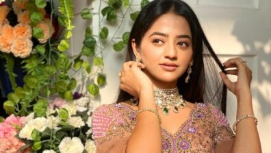 Helly Shah Looks Ravishing In Nude Colored Lehenga With Purple Detailed Work And Glam Makeup