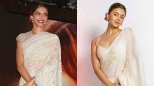 In love with traditional white saree and red rose bun hairstyle? Get cues from Deepika Padukone and Alia Bhatt