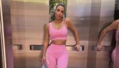 In A Pink Workout Crop Top And Leggings, Kim Kardashian Looks Like Barbie
