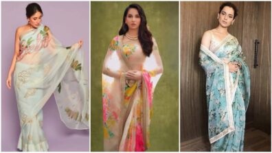 Kareena Kapoor, Nora Fatehi and Kangana Ranaut are glowing damsels in floral organza transparent sarees, take cues